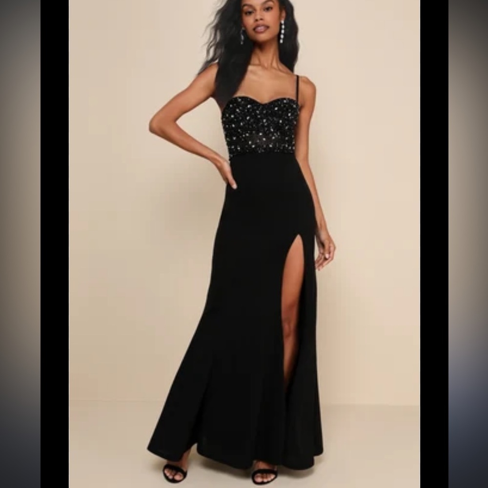 Lulu's Black Strapless Dress with Silver Accents